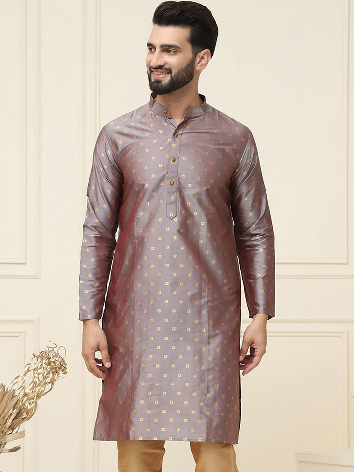 SOJANYA Men Grey & Pink Two-Toned Woven Design Straight Kurta
