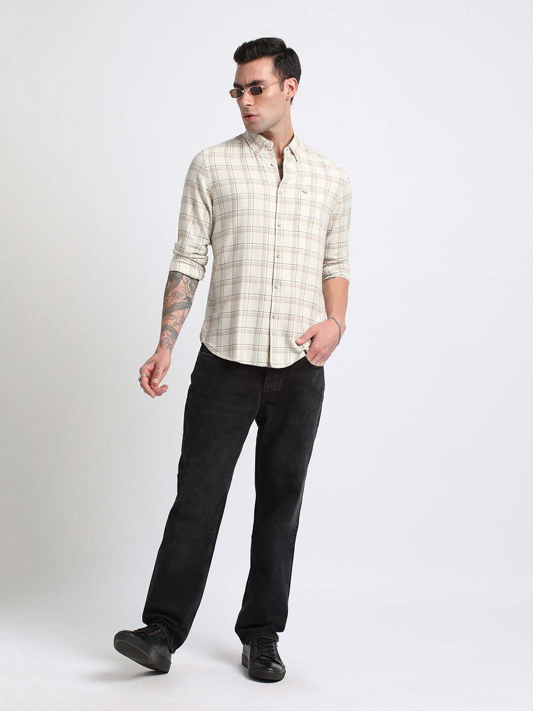 THE BEAR HOUSE Slim Fit Tartan Checks Pure Cotton Casual Shirt