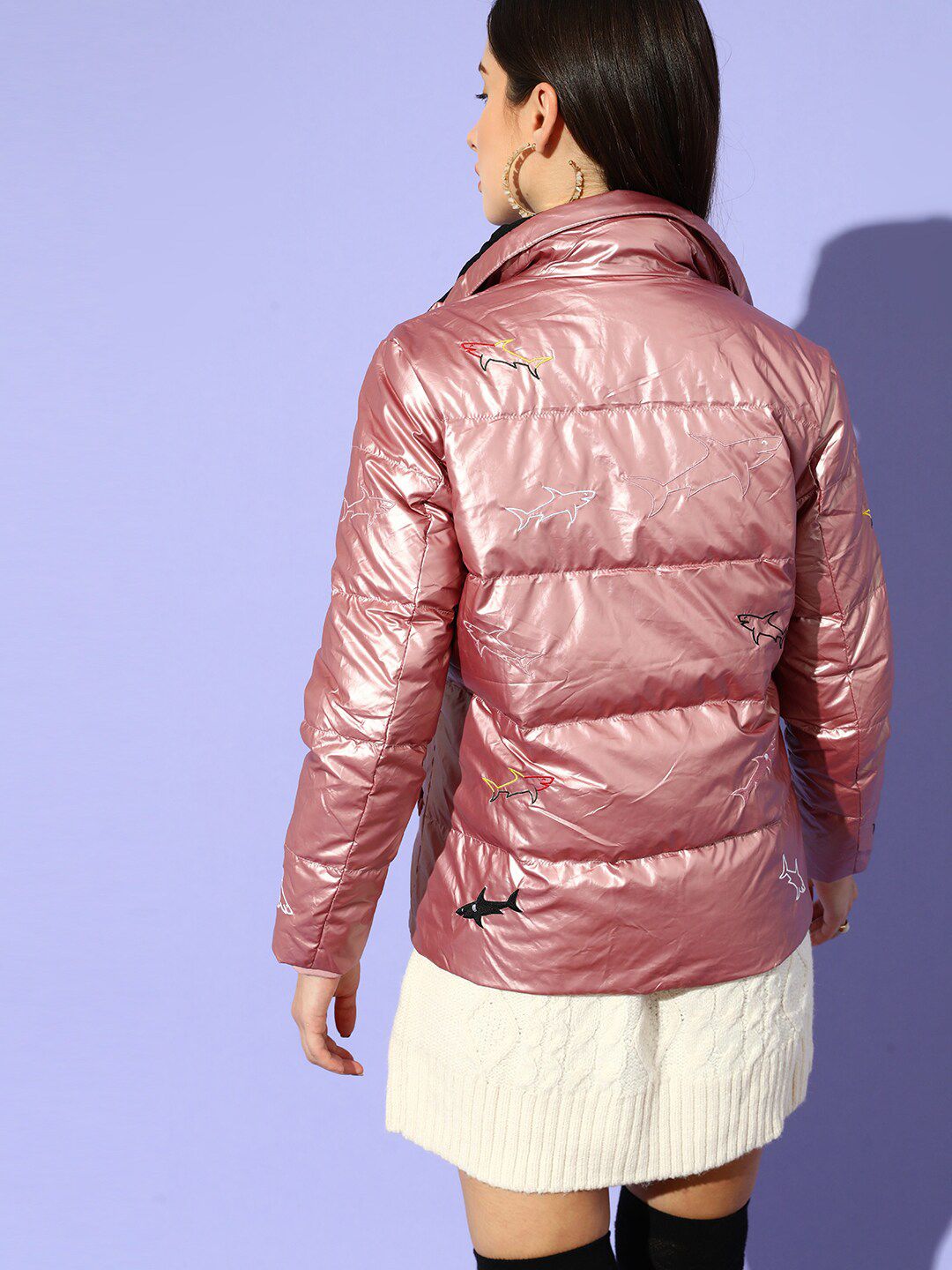 STREET 9 Women Pink Floral Longline Padded Jacket