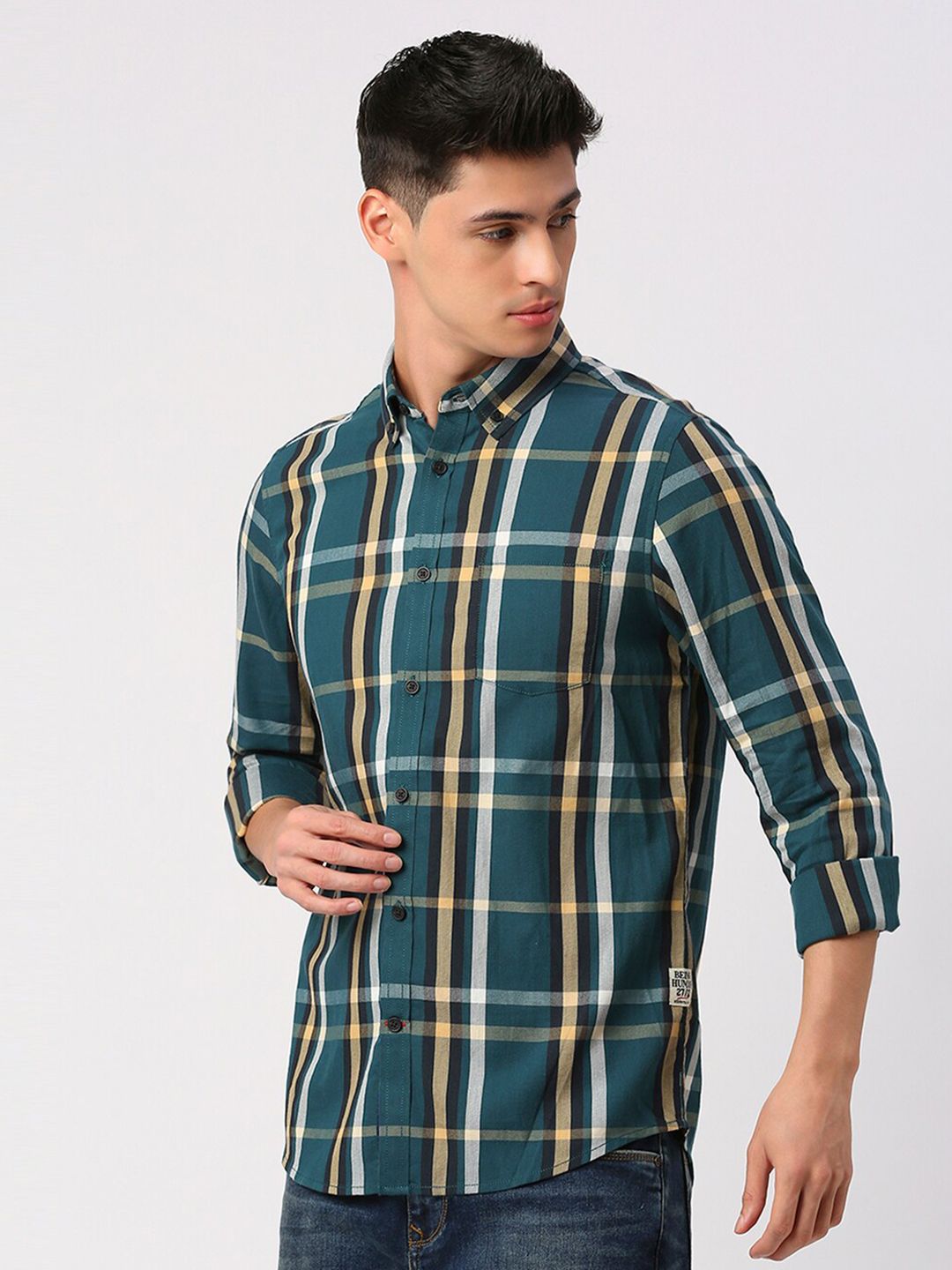 Being Human Tartan Checked Cotton Slim Fit Casual Shirt