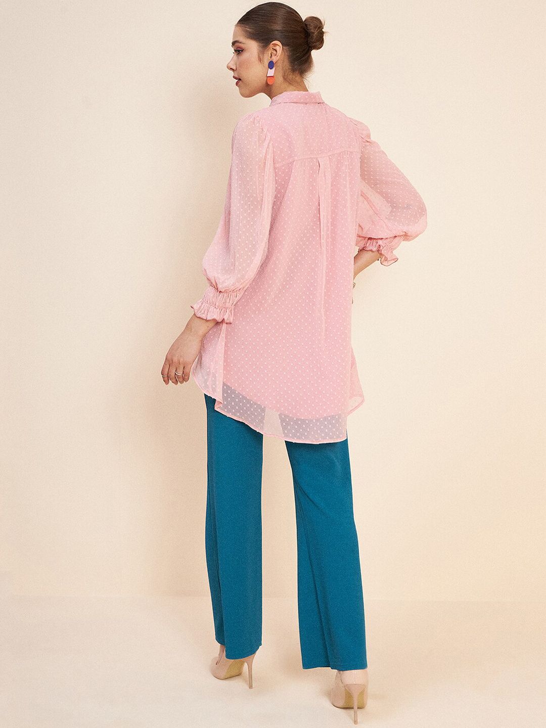 Antheaa Pink Self Design Embroidered Top & Palazzos
