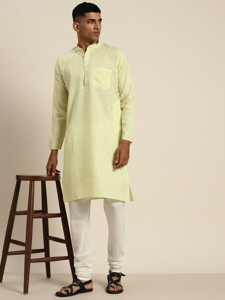 SOJANYA Mandarin Collar Cotton Linen Pastel Kurta