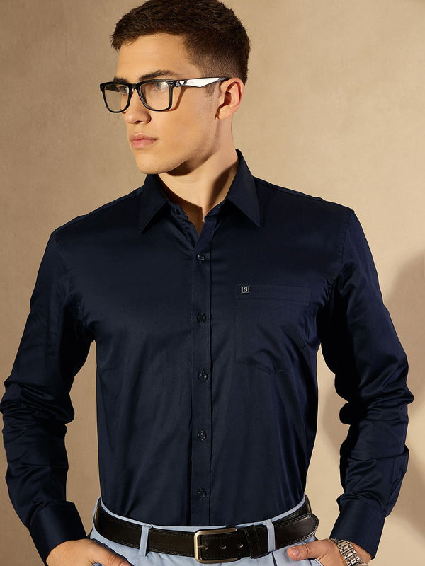 Dennison Smart Solid Opaque Cotton Satin Shirt