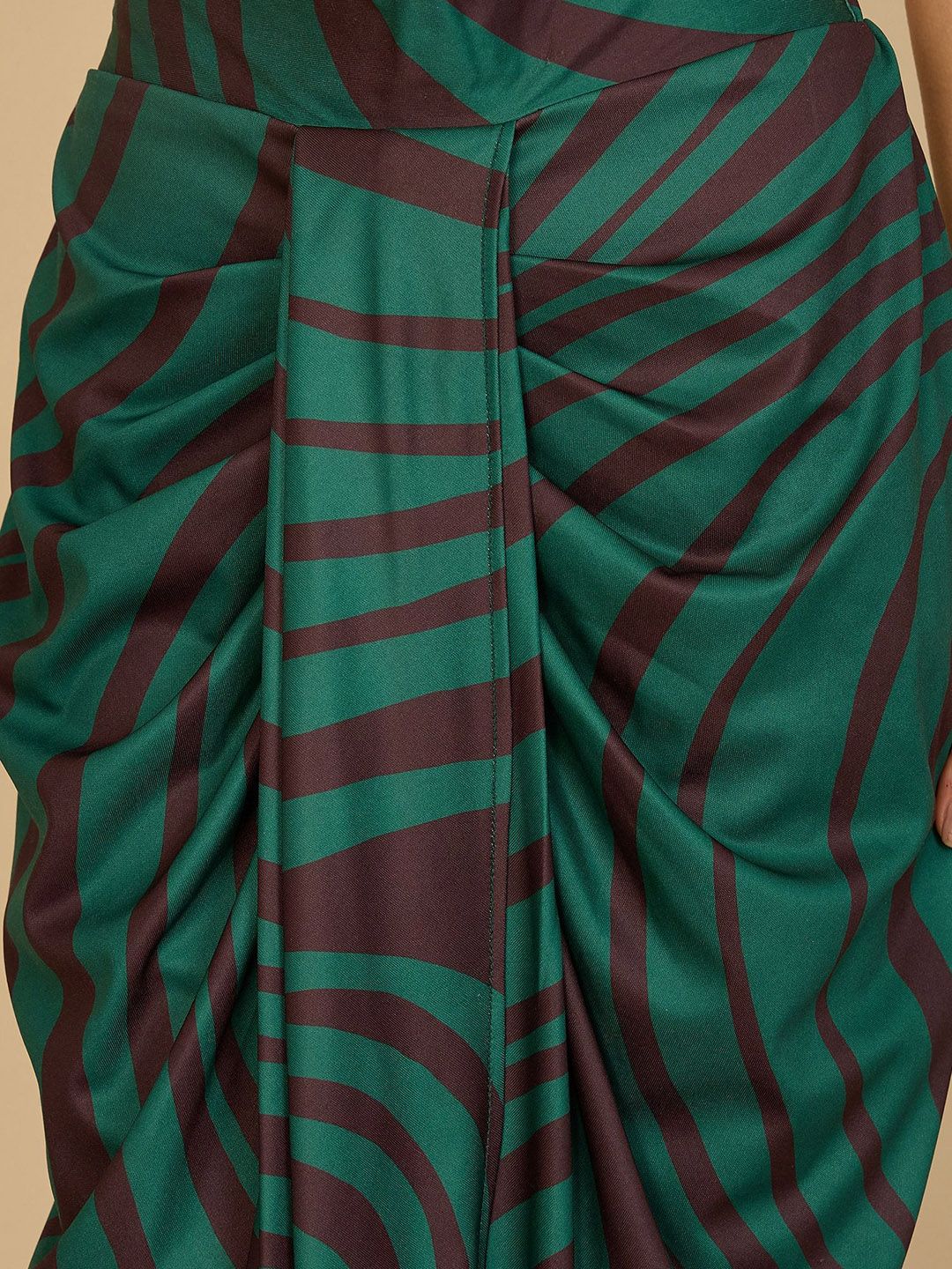 Antheaa Green Printed V-Neck Top With Skirt