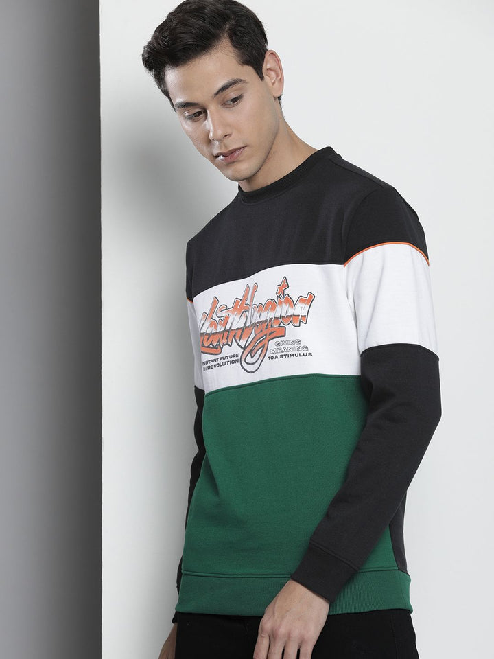 The Indian Garage Co Men Black & White Colourblocked Sweatshirt