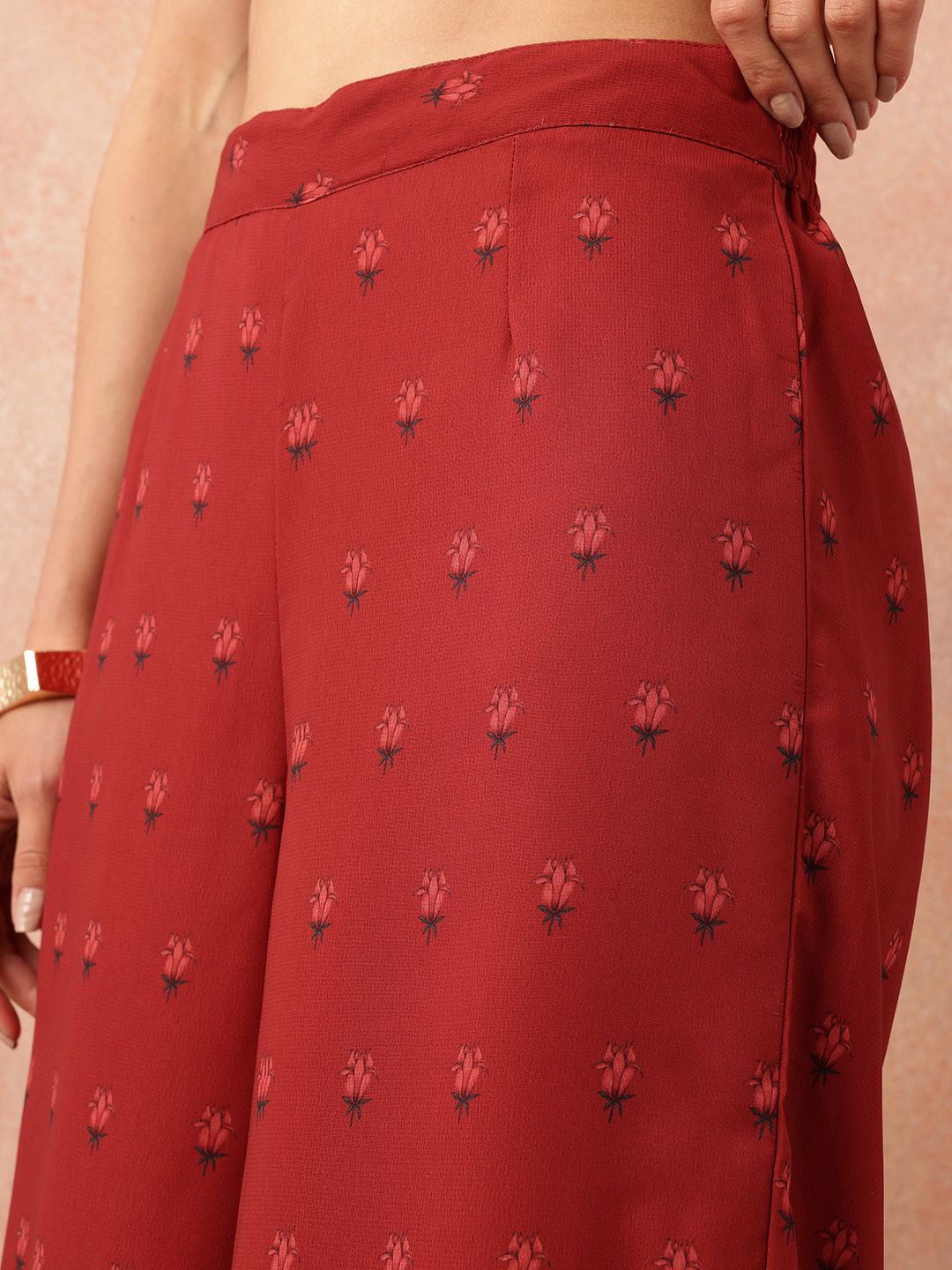 all about you Women Floral Printed Pleated Kurta with Trousers & Dupatta