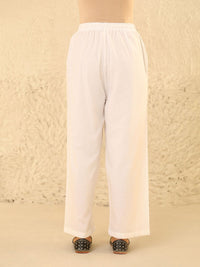 House of Chikankari Women White Cotton Solid Seluar