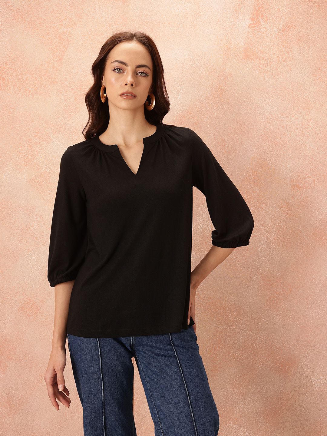 all about you Mandarin Collar Puff Sleeve Top
