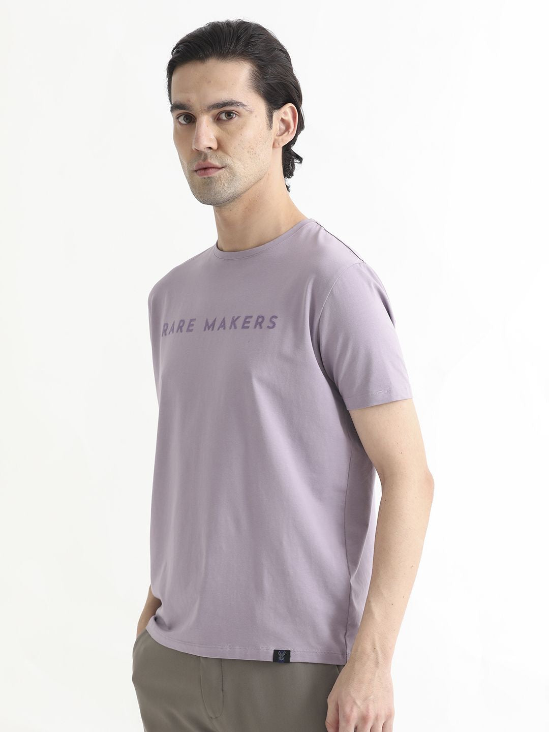 RARE RABBIT Men Burke Typography Printed Slim Fit Cotton T-Shirt