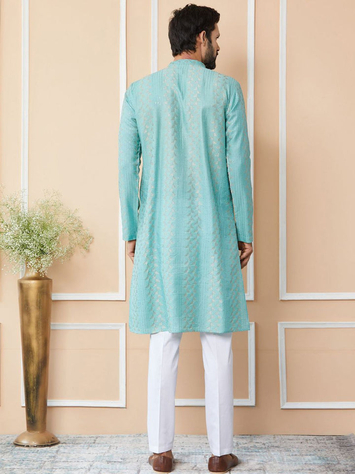 See Designs Mandarin Collar Ethnic Motifs Thread Work Chanderi Silk Kurta