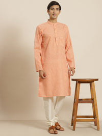 SOJANYA Men Orange Cotton Linen Straight Kurta