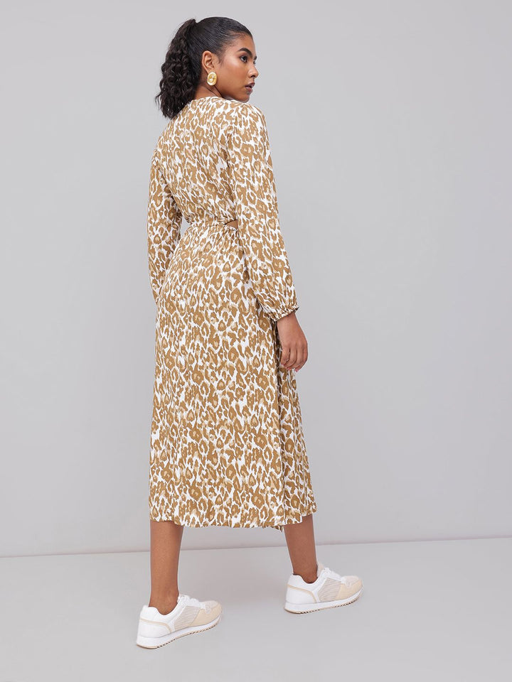 DressBerry Wild Printed With Cut Out Waist Side Slit A-Line Dress