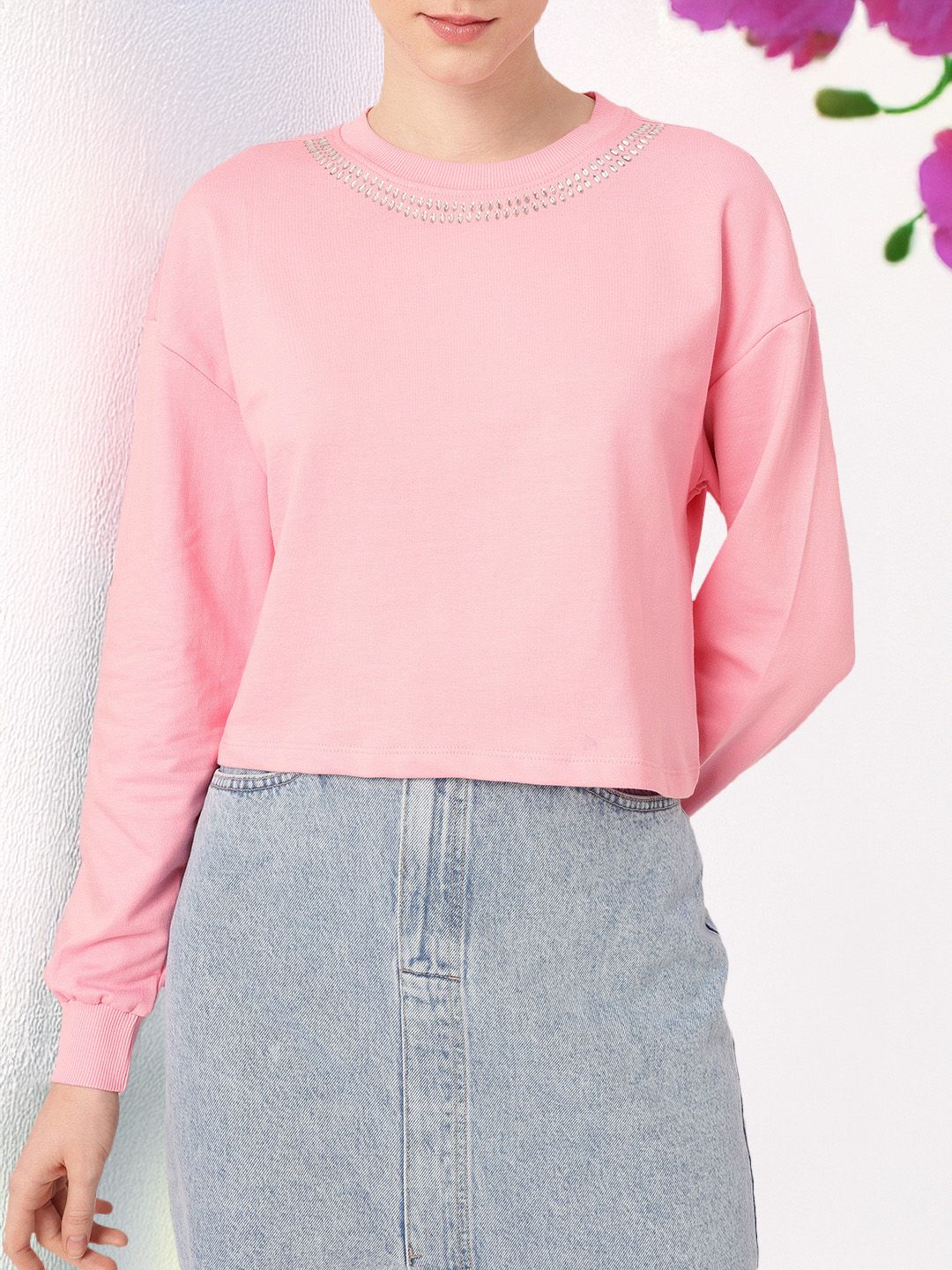 DressBerry Embellished Cotton Terry Relaxed Fit Sweatshirt