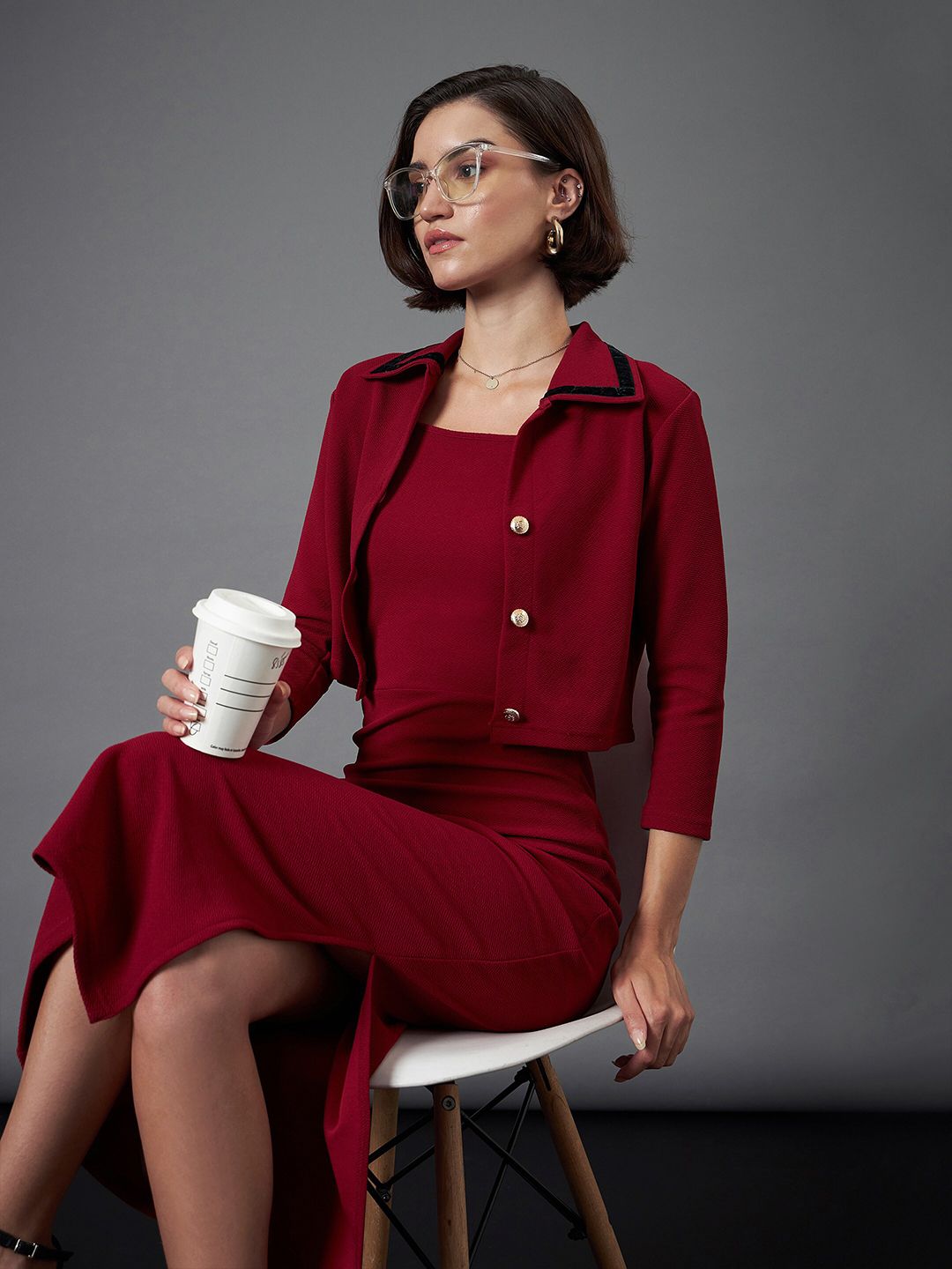 SASSAFRAS worklyf Shirt Collar Sheath Midi Dress