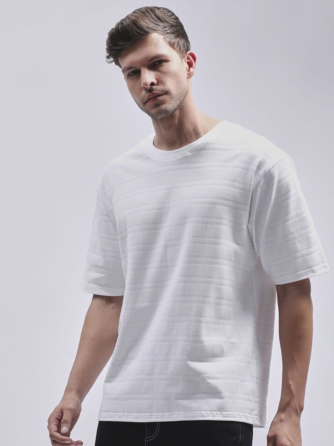 DILLINGER Men Round Neck Solid Oversized Pure Cotton T-shirt
