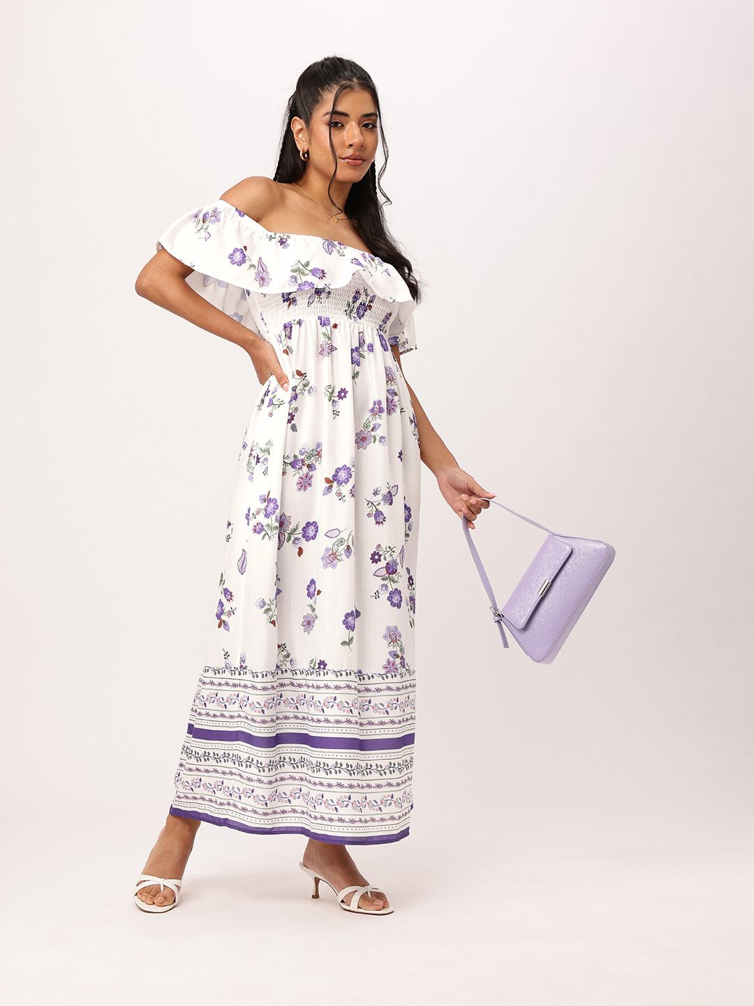 DressBerry Holiday Chic Off-Shoulder Appeal Smocked Maxi Dress