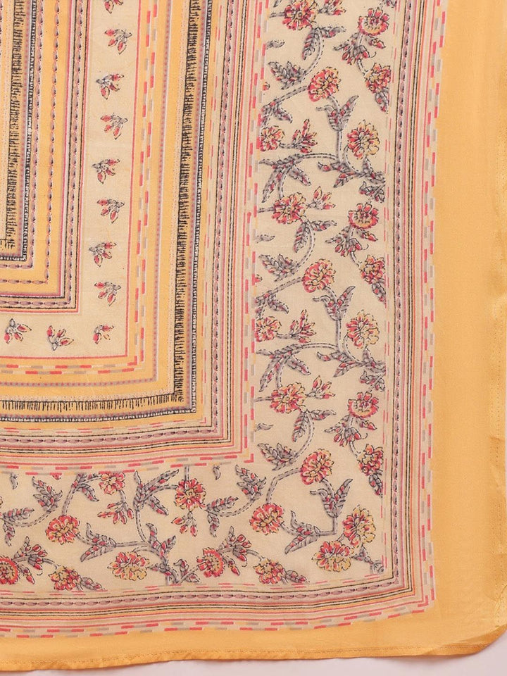 KALINI Floral Printed Regular Thread Work Straight Kurta with Trousers & Dupatta
