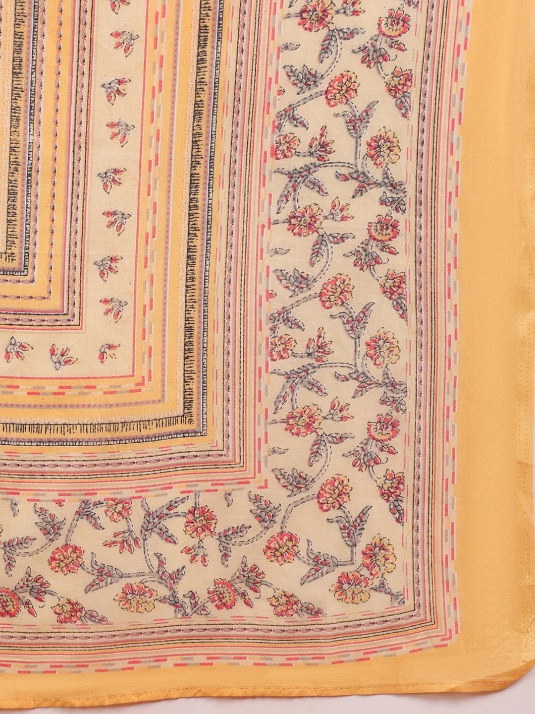 KALINI Floral Printed Regular Thread Work Straight Kurta with Trousers & Dupatta