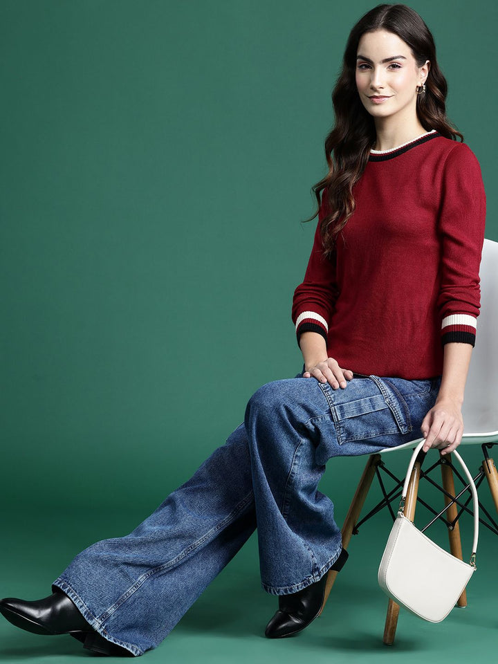 DressBerry Contrast Tipped Pullover