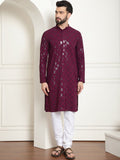 SOJANYA Kurta Kapas Tulen Sulam Geometrik dengan Churidar