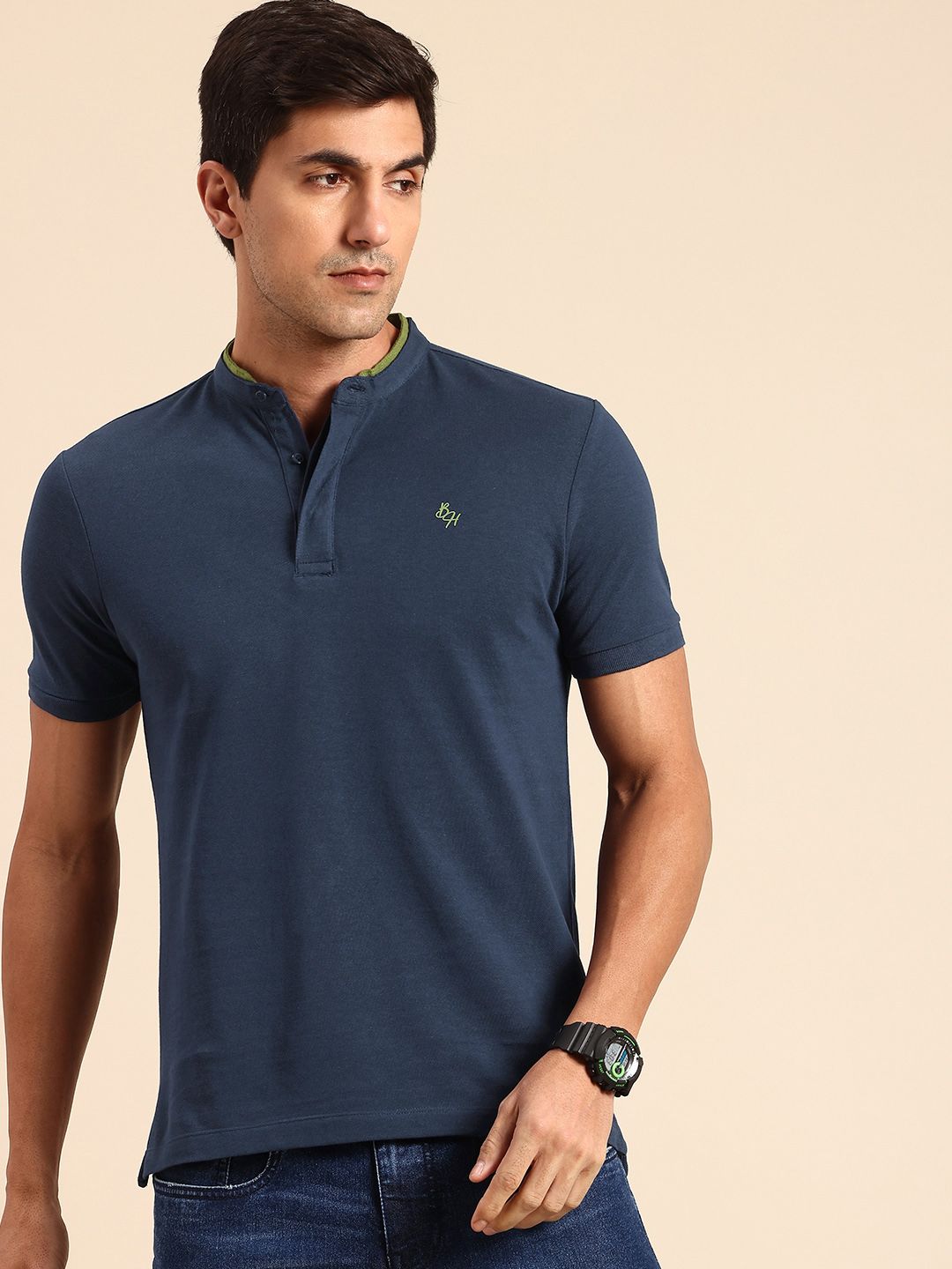 Being Human Henley Neck Pure Cotton T-shirt