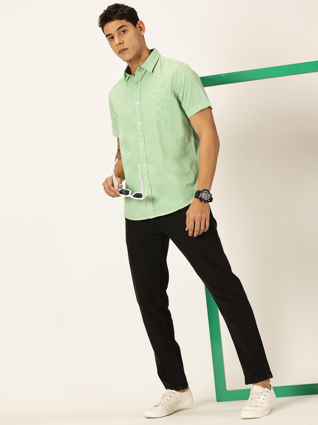 Thomas Scott Standard Slim Fit Checked Pure Cotton Casual Shirt