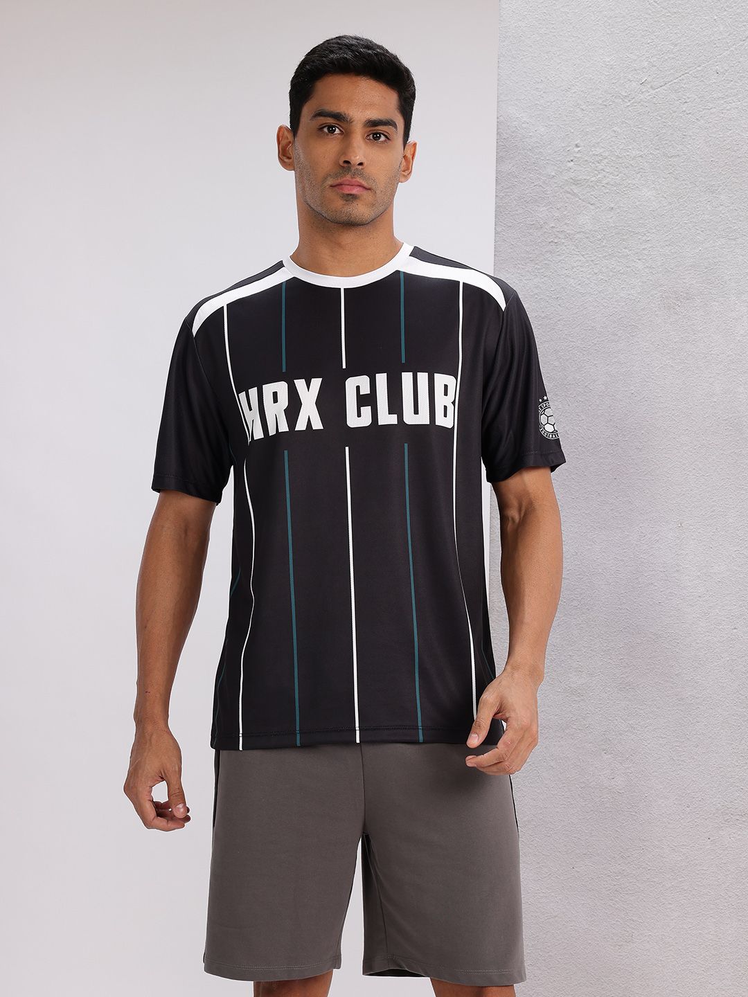 HRX by Hrithik Roshan Monochrome Printed Football Jersey