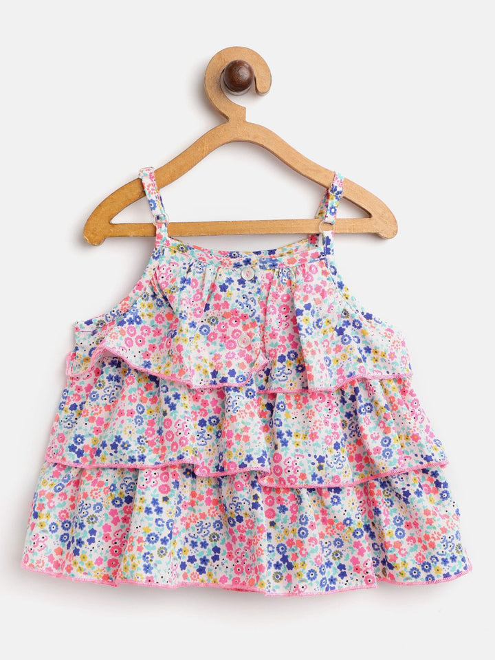 Nauti Nati Girls White & Blue Printed Co-Ords Set