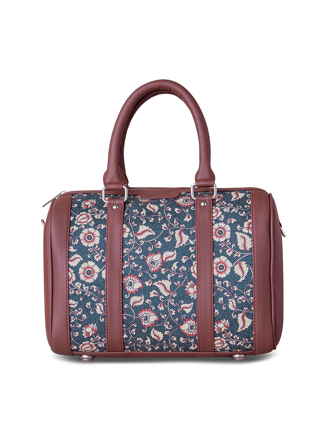 ZOUK Blue Floral Printed Structured Handheld Bag with Tasselled