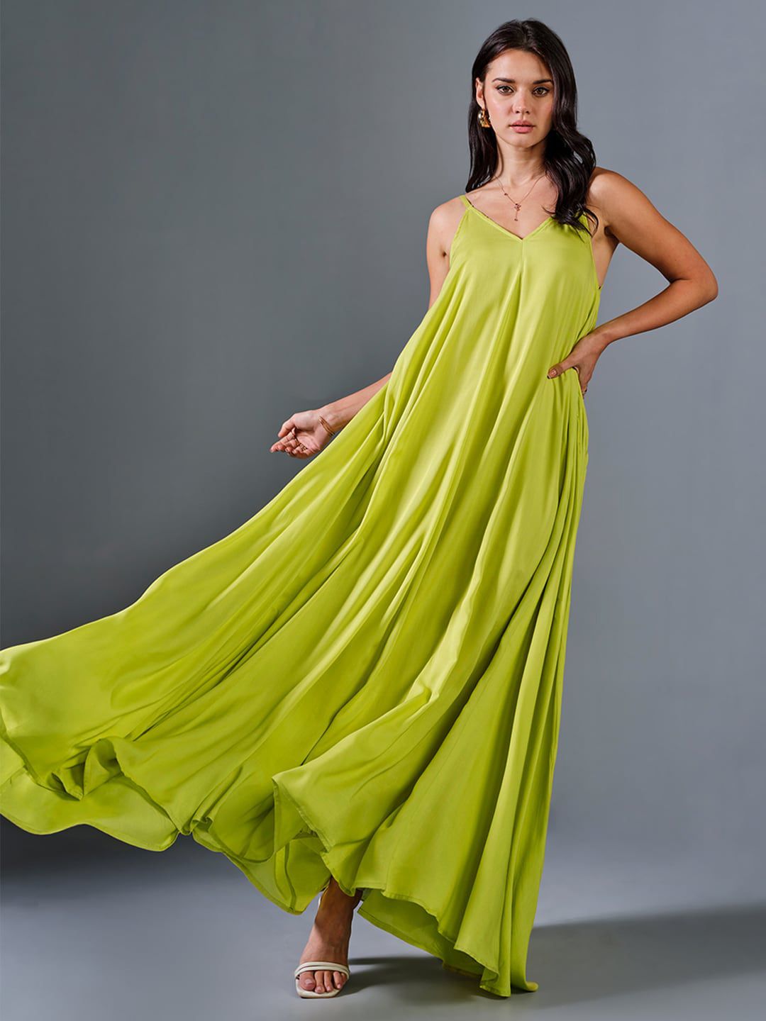 AND Shoulder Straps Sleeveless Maxi Dress