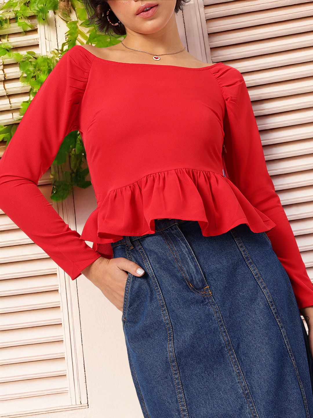 DressBerry Fiery Sensation Boat Neck Peplum Top