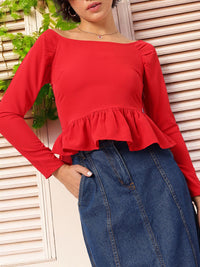 DressBerry Fiery Sensation Boat Neck Peplum Top