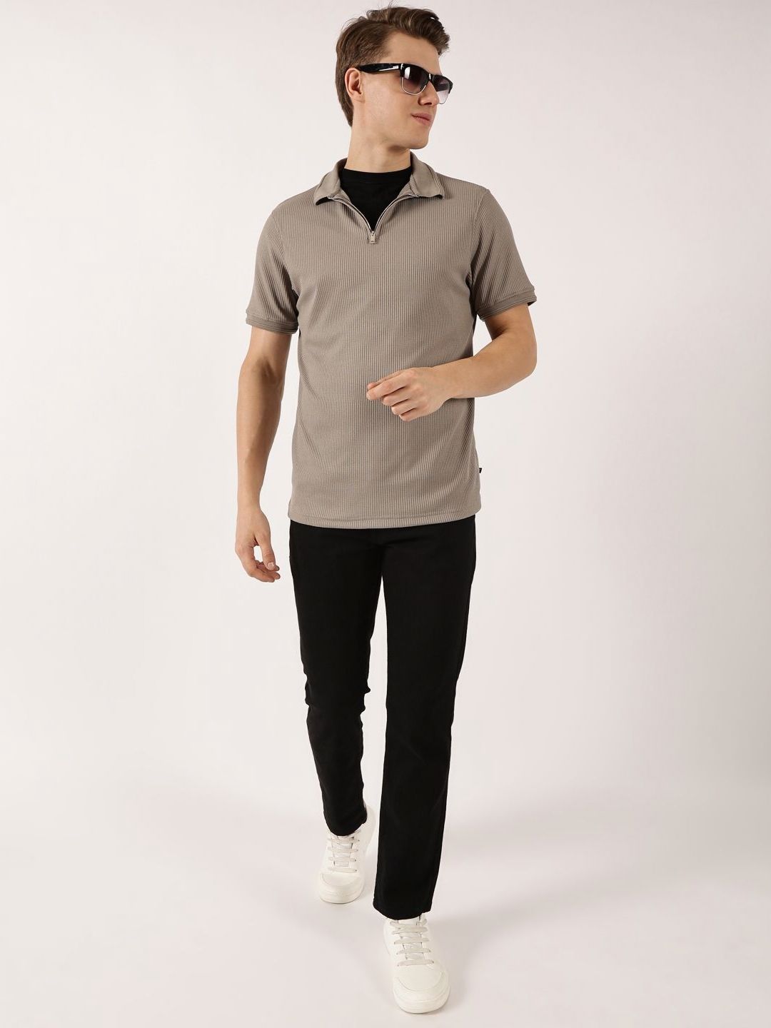 Thomas Scott Men Self Design Polo Collar Oversized T-shirt