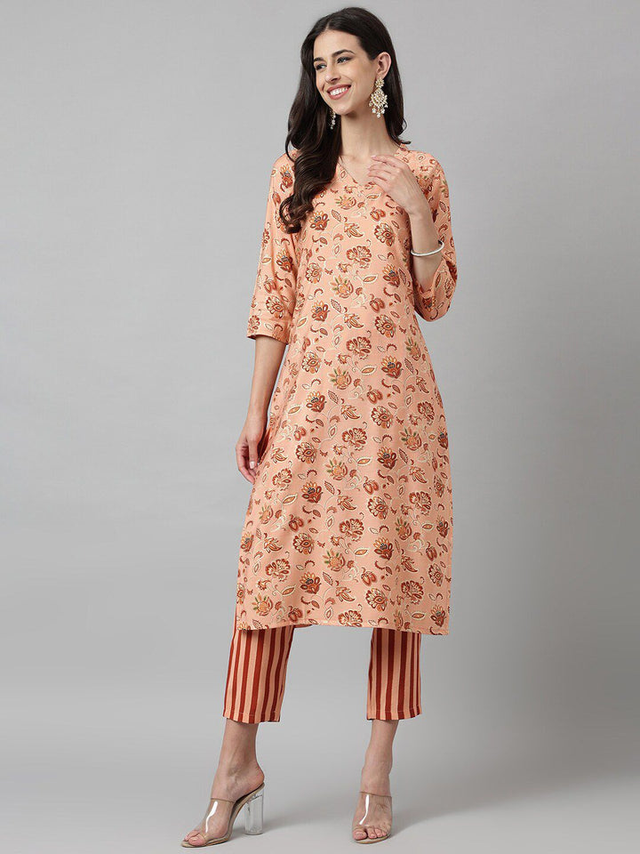KALINI Women Floral Printed Regular Kurta with Trousers