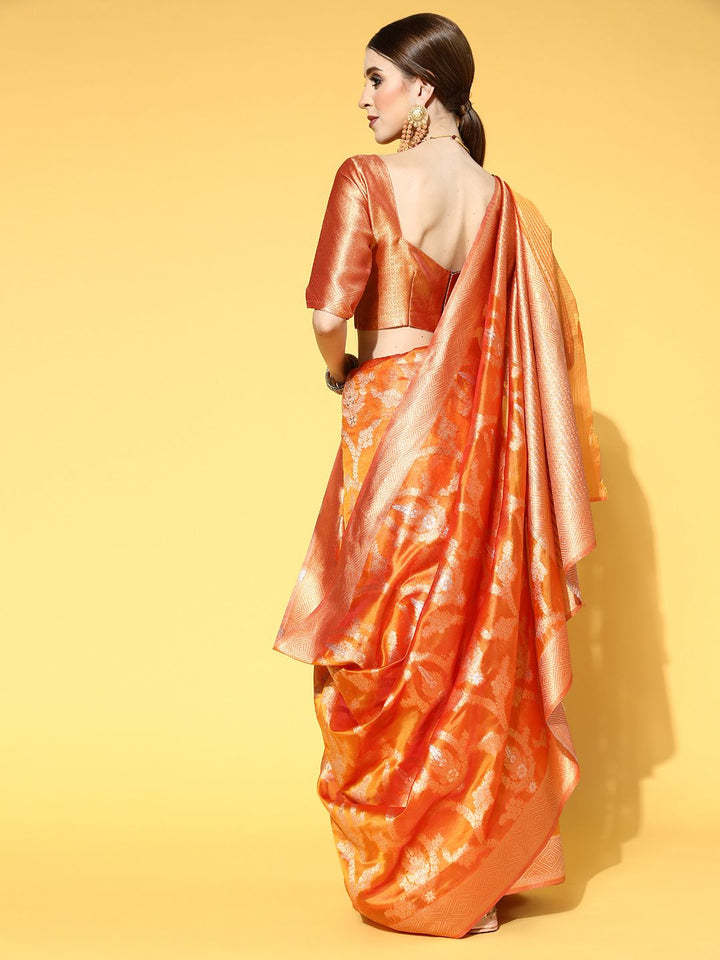 Saree mall Magenta Ethnic Motifs Zari Organza Banarasi Sarees