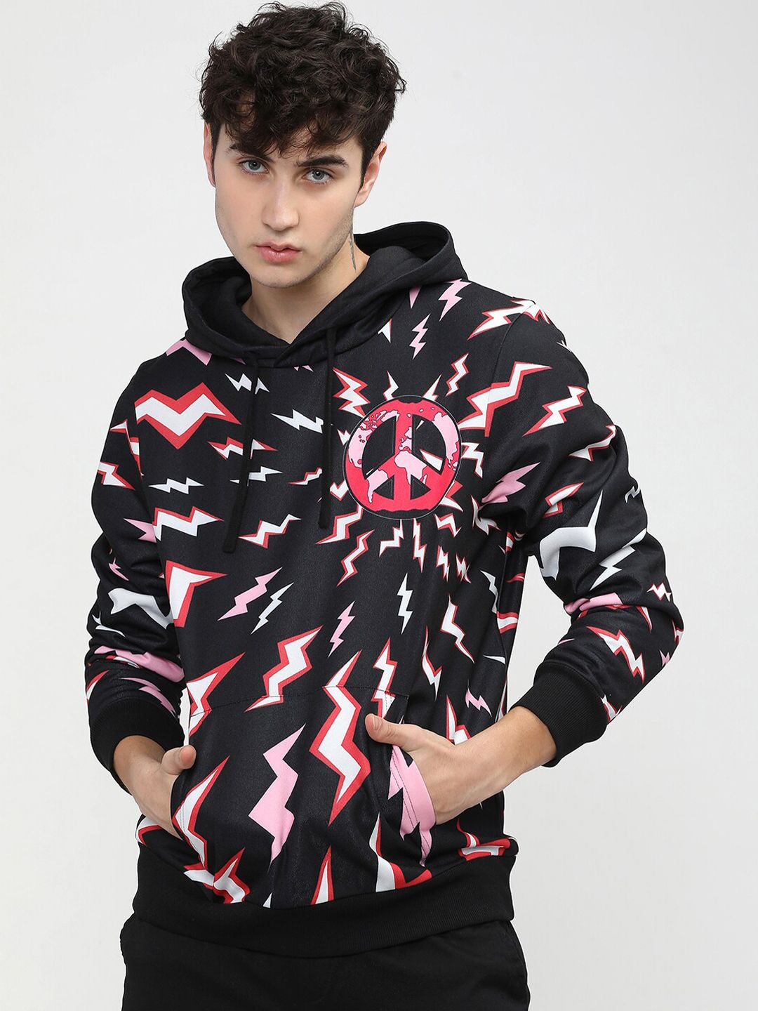 HIGHLANDER Men Black & Red Printed Hooded Sweatshirt