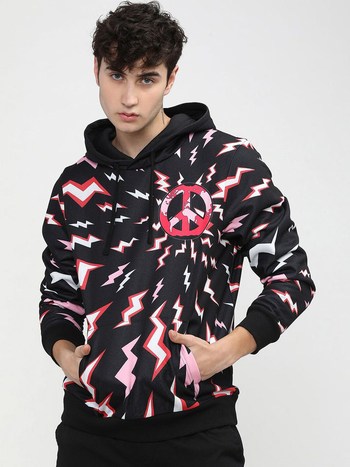 HIGHLANDER Men Black & Red Printed Hooded Sweatshirt