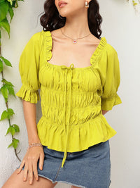 DressBerry Cuteness Overload Square Neck Puff Sleeves Ruched Top