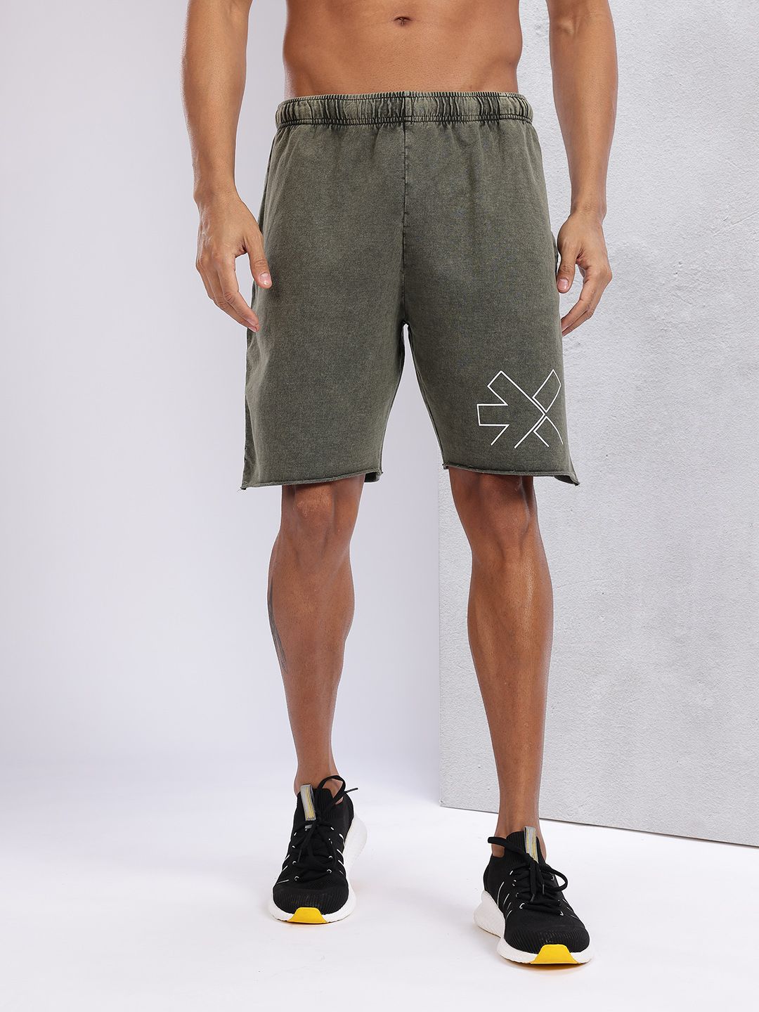 HRX by Hrithik Roshan Men Brand Logo Print Pure Cotton Washed Effect Training Shorts