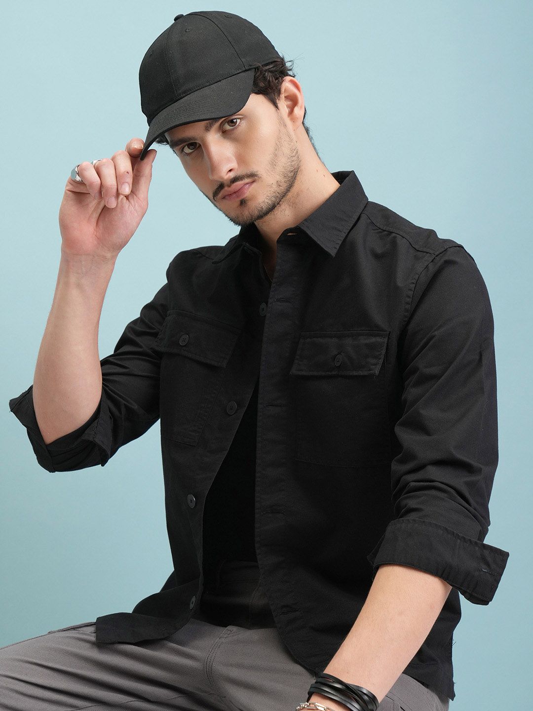 HIGHLANDER Men Black Slim Fit Casual Shirt