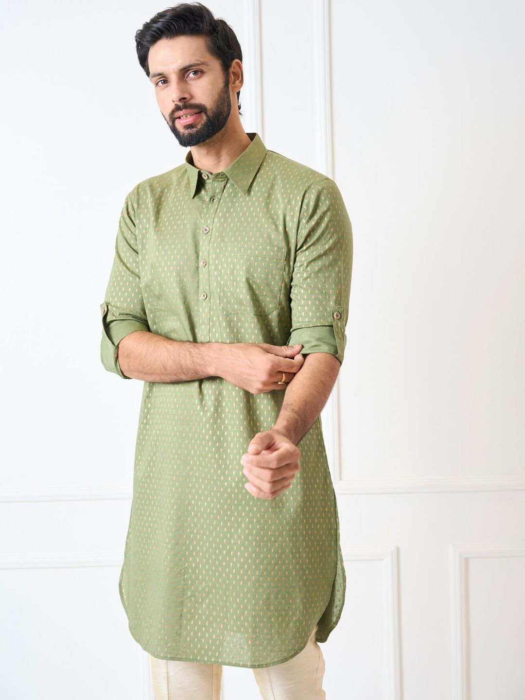See Designs Ethnic Motif Printed Shirt Collar Pure Cotton Kurta
