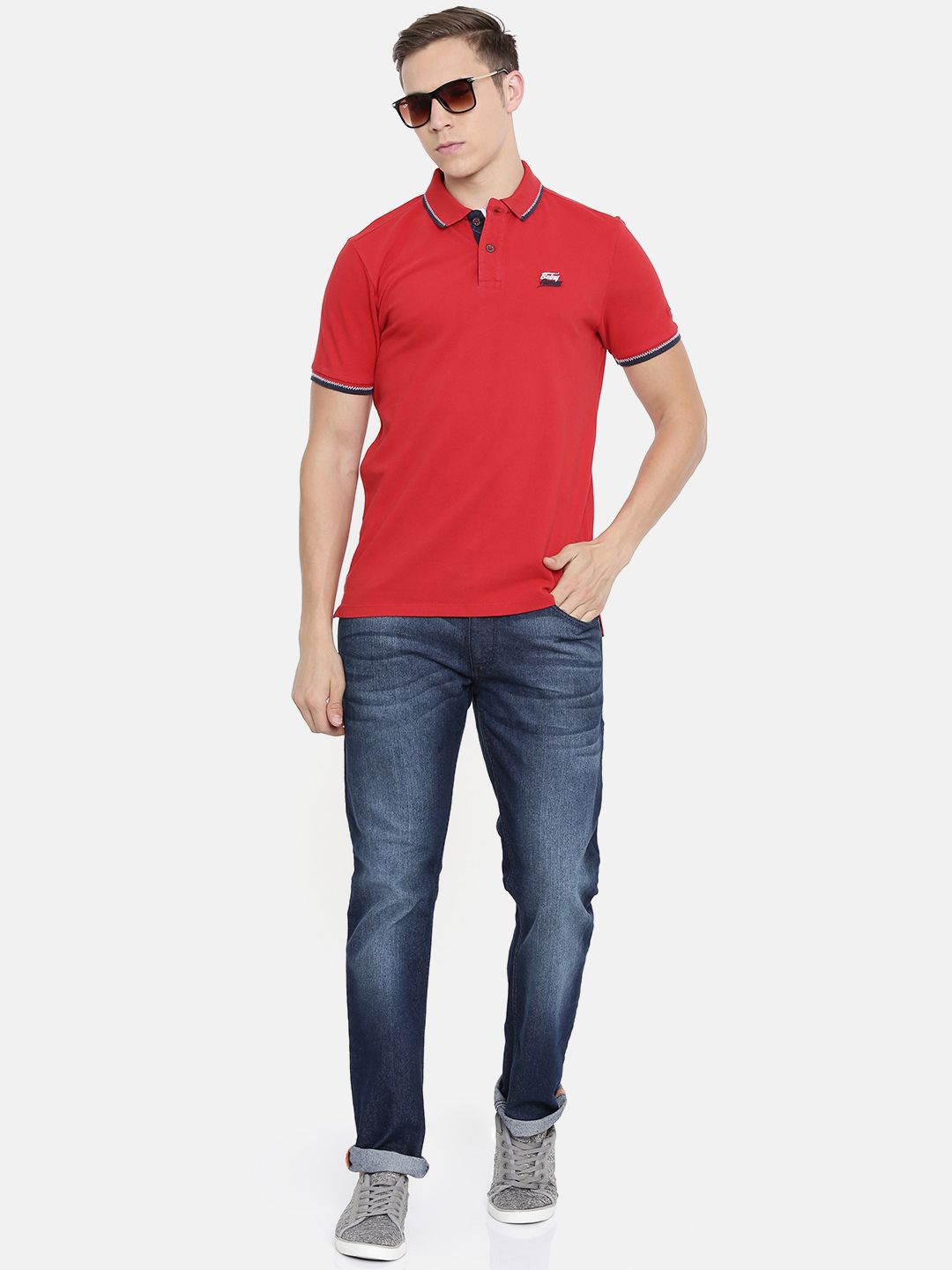 Being Human Clothing Men Red Solid Polo Collar Pure Cotton T-shirt