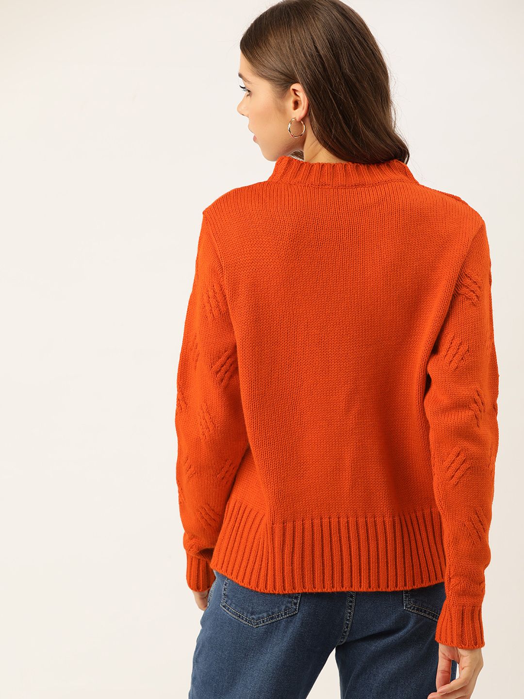 DressBerry Women Rust Orange Acrylic Cable Knit Pullover