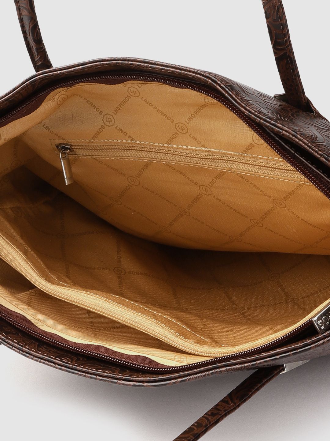 Lino Perros Coffee Brown Ethnic Motifs Textured Structured Laptop Bag