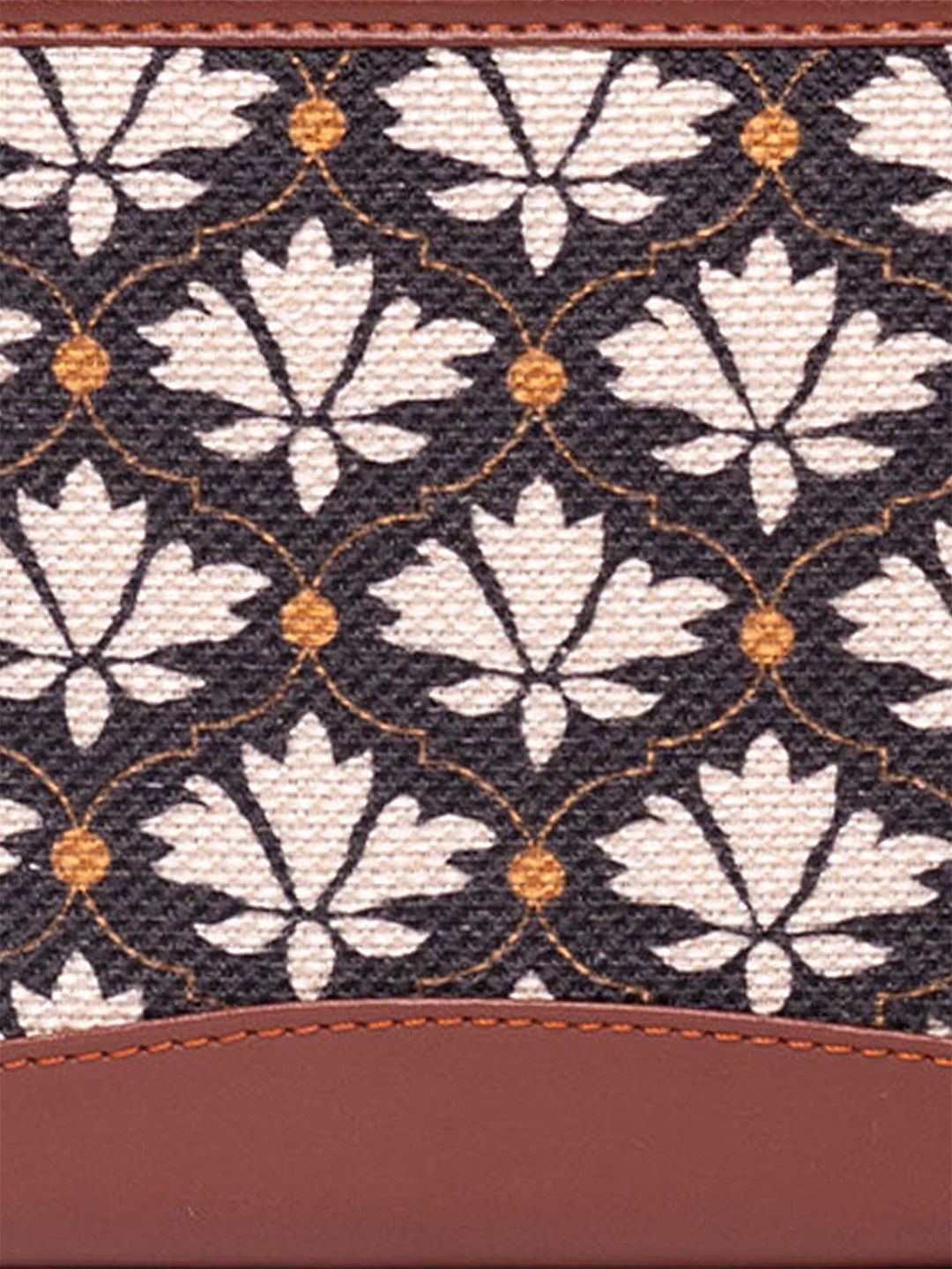 ZOUK Women Maroon & Black Floral Printed Zip Detail Zip Around Wallet