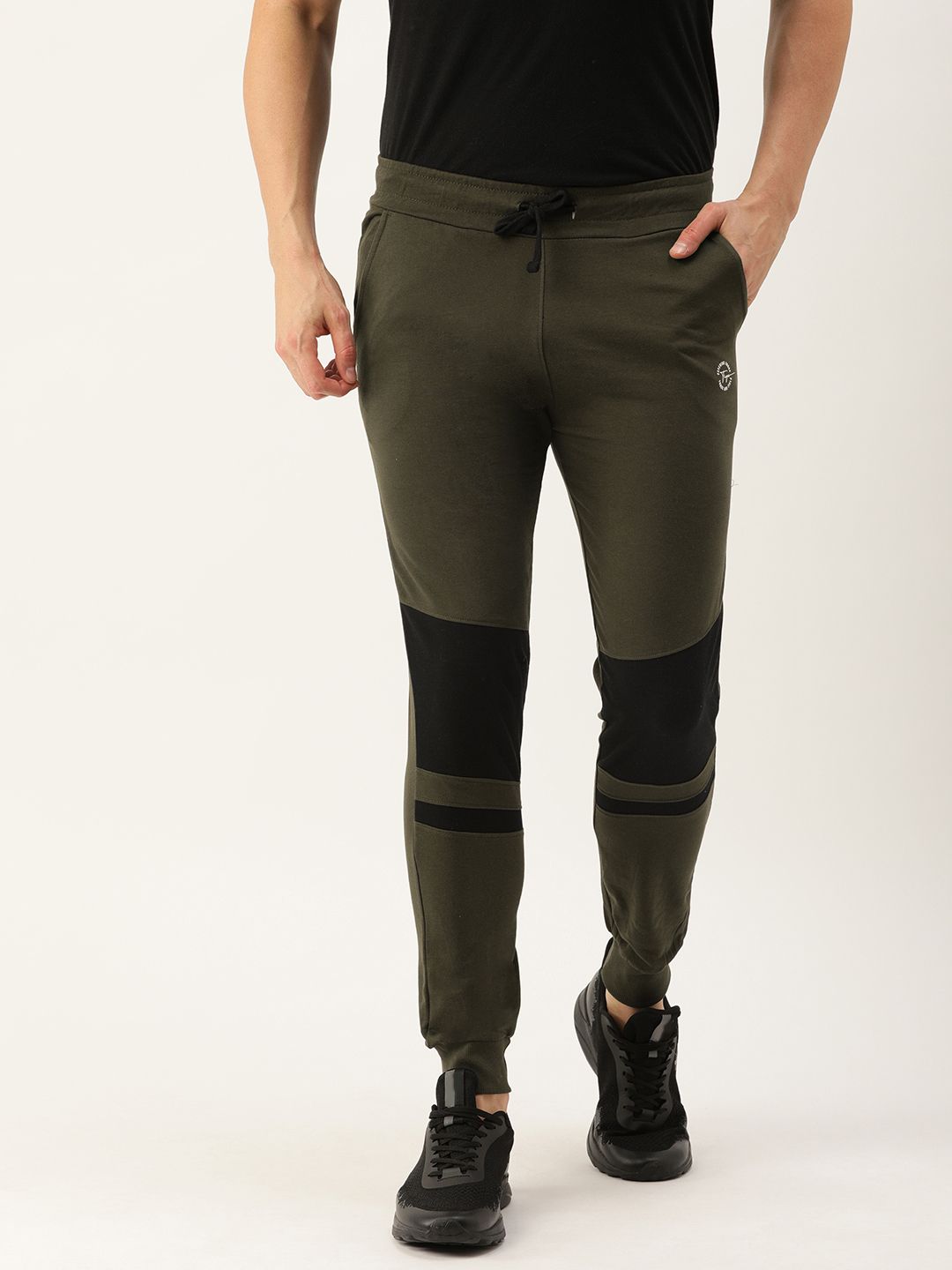 The Indian Garage Co Men Olive Green Solid Straight Fit Joggers With Printed Detailing