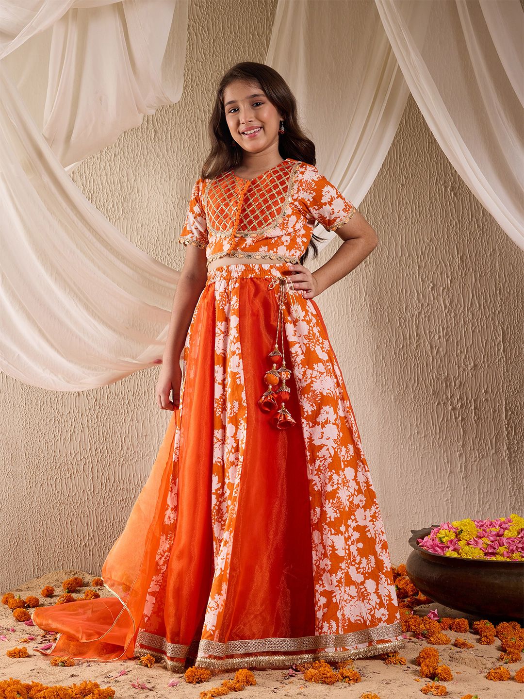pspeaches Girls Printed Ready to Wear Lehenga & Blouse With Dupatta