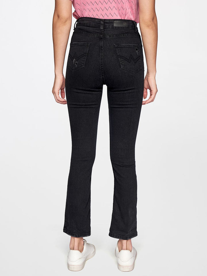 AND Women Charcoal Slim Fit Mildly Distressed Mid Rise Stretchable Jeans