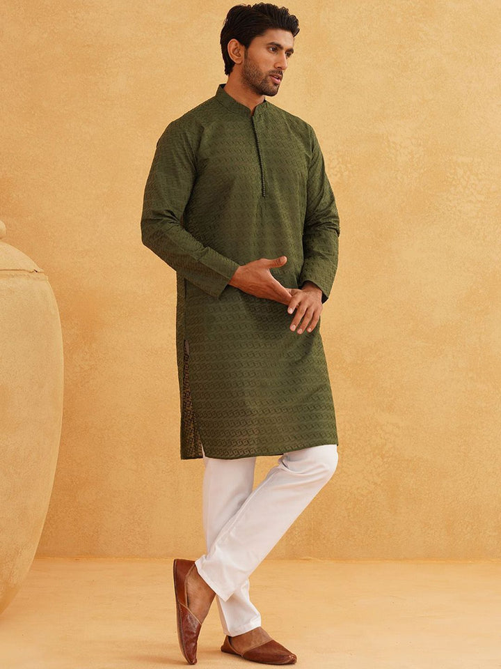 SOJANYA Geometric Embroidered Regular Pure Cotton Straight Kurta With Churidar