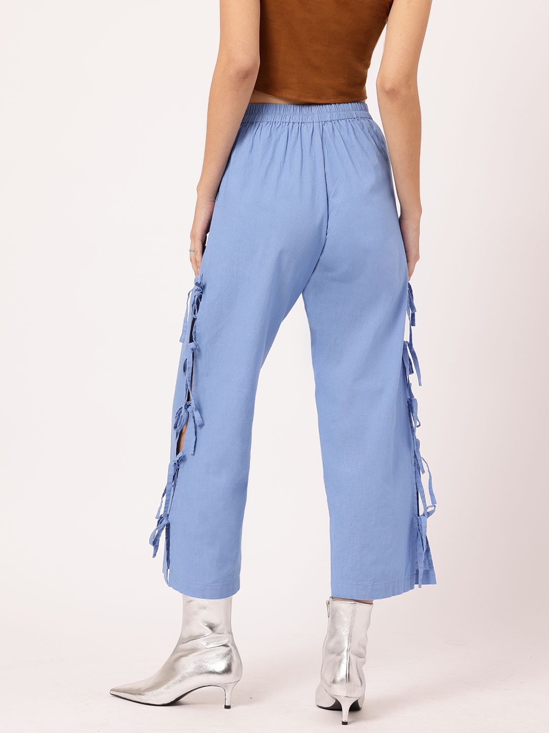 DressBerry Women Cottagecore Chic Bow-Up Cropped Trousers